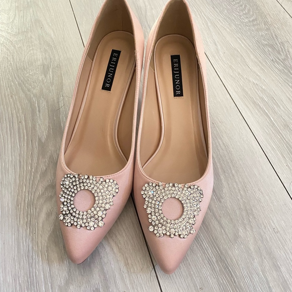 NEW- Blush Satin Bridal Pumps w Rhinestones